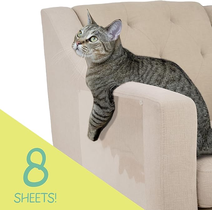 Kitty City Cat Furniture Protector – Heavy-Duty Scratch Guard for Sofas & Chairs – Multi-Pack Peel-and-Stick Cat Claw Protector, Transparent, Flexible, Pet-Friendly, Residue-Free (8 Pieces)