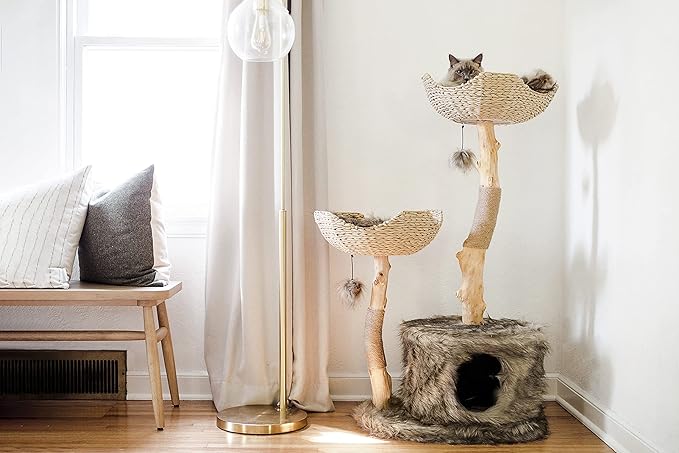 Modern Cat Tree Tower, Real Branch luxury Cat Condo, Wood Cat Tower, Cat Scratching Tree, Cat Condo, Cat Lover Gift, Luxury Cat, Cat Gifts by Mau Lifestyle