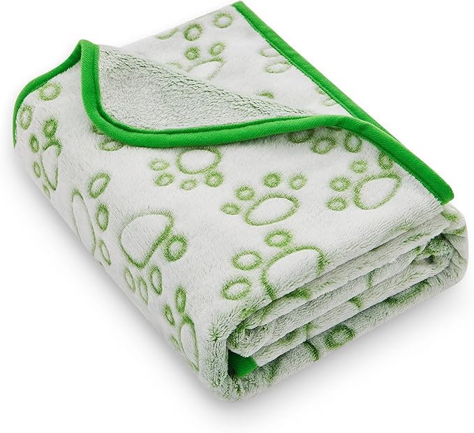 Stuffed Premium Green Soft Dog Blanket, with Flannel Green Cute Paw Print, Puppy Supplies Dog Stuff Essentials, 43 * 66 inches for Large Dogs