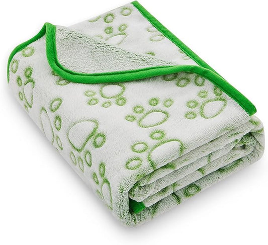 Green Soft Puppy Blanket, with Flannel Green Cute Paw Print, 24 * 32 inches, Cat Blanket Puppy Pads Supplies Dog Products Stuff Essentials