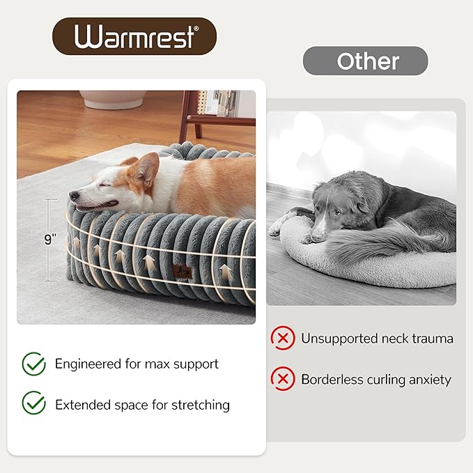 Orthopedic Dog Bed for Small Medium Dogs - Washable Rectangle Corduroy Fleece Pet Bed with Removable Cover and Nonskid Bottom, Calming Puppy Bed Soft Pet Sofa, Grey(35x25x9inchs)