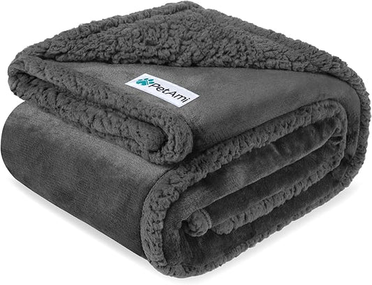 PetAmi Waterproof Dog Blanket for Medium Large XL Dog Puppy Cat Throw for Couch Cover Leakproof Protection, Sherpa Fleece, Reversible Soft Washable 80x60 Gray Gray