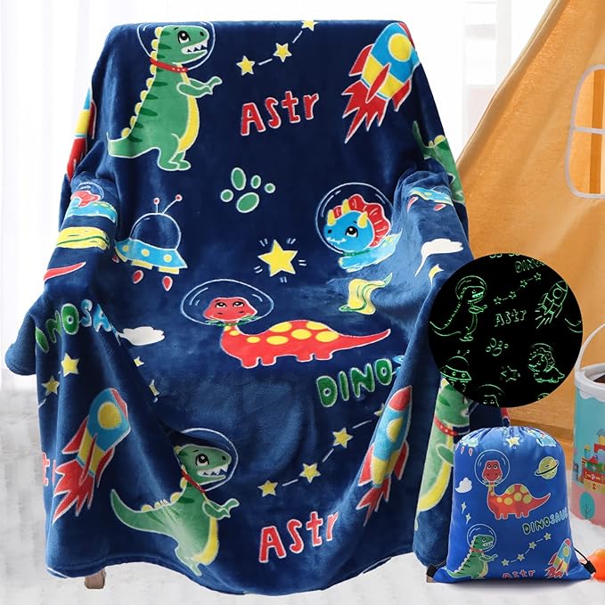 Glow in The Dark Dinosaur Blanket Gifts for 1-10 Year Old Boys,Dino Soft Kids Blankets,Dino Party Blankets,Luminous Toys Birthday Christmas Halloween Thanksgiving Easter Gifts,60 x 50in