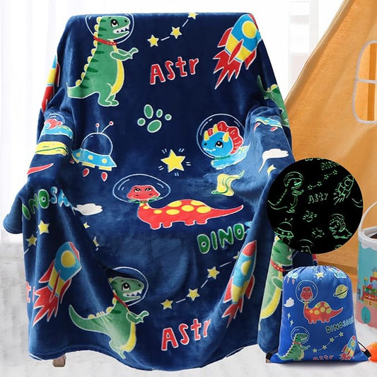 Glow in The Dark Dinosaur Blanket Gifts for 1-10 Year Old Boys,Dino Soft Kids Blankets,Dino Party Blankets,Luminous Toys Birthday Christmas Halloween Thanksgiving Easter Gifts,60 x 50in