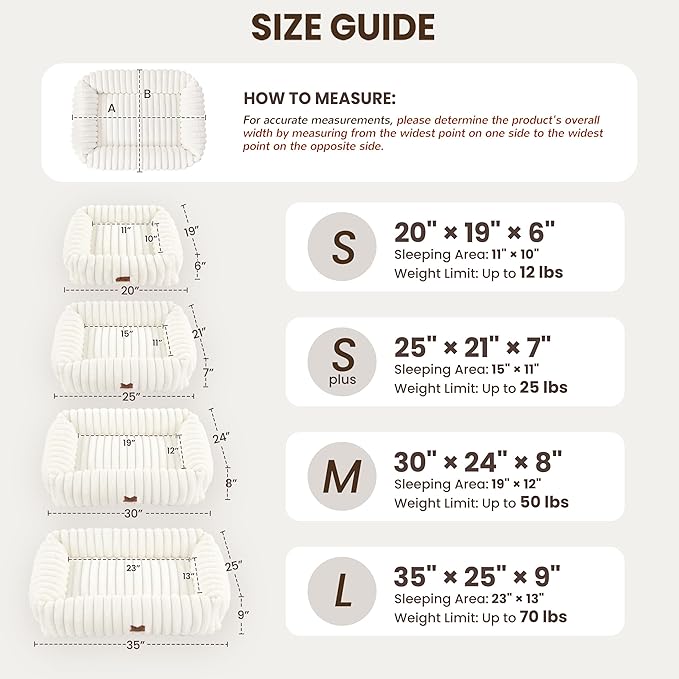 Orthopedic Dog Bed for Small Medium Dogs - Washable Rectangle Corduroy Fleece Pet Bed with Removable Cover and Nonskid Bottom, Calming Puppy Bed Soft Pet Sofa, Cream(30x24x8inchs)