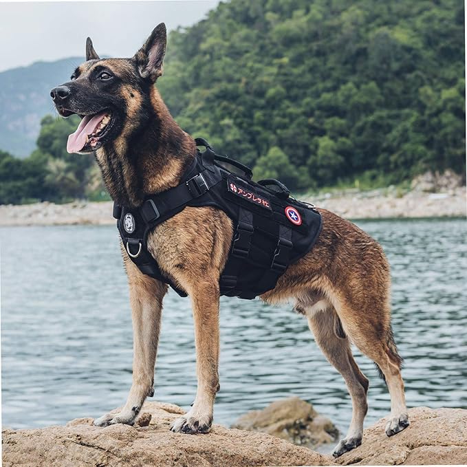 OneTigris Large Tactical Dog Harness, No Pulling Adjustable Dog Vest Harness, Heavy Duty Dog Harness with Handle, Large Hook and Loop Panels for Patch