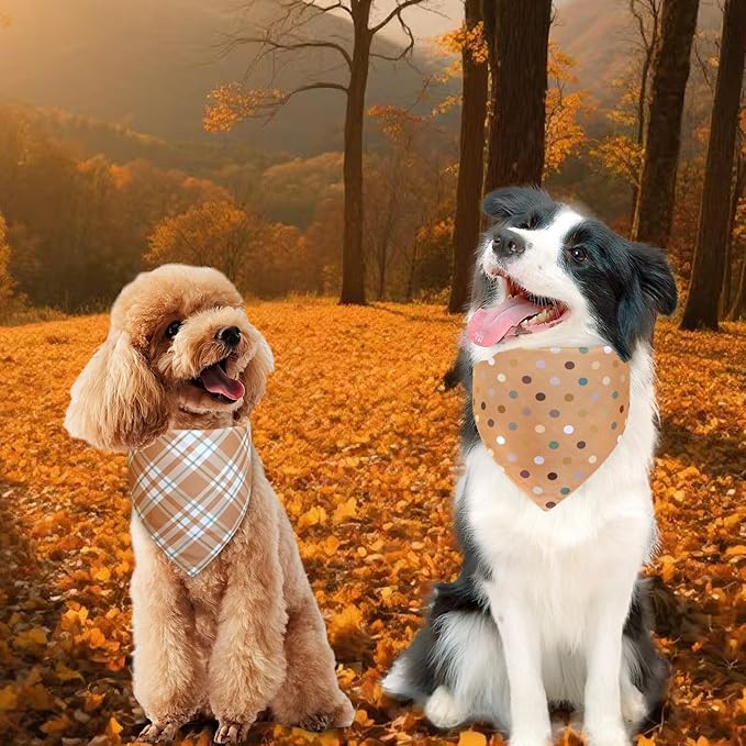 Fall Dog Bandanas Large 3PCS, 6 Pattern Thanksgiving Scarf for Boy and Girl, Plaid and Stripe Triangle Reversible Bibs Breed for Puppy Pets