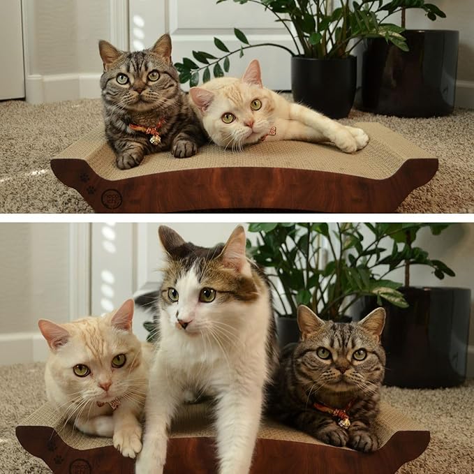 Necoichi Cardboard Cat Scratcher Bed for Indoor Cats - Cat Scratching Board, Horizontal Cat Scratch Pad Lounger with Reversible Usability and Extra Comfort for Lounge, Curved (22" Large, Dark Cherry)