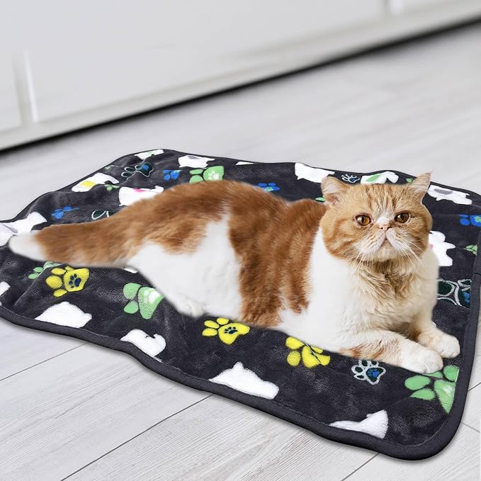 Rezutan Dog Blanket for Medium Dogs 1 Pack 3 Premium Soft Cat Puppy Blankets, 31x24 inch, with Flannel Cute Elephant & Paw Print for Small Kitten,Grey