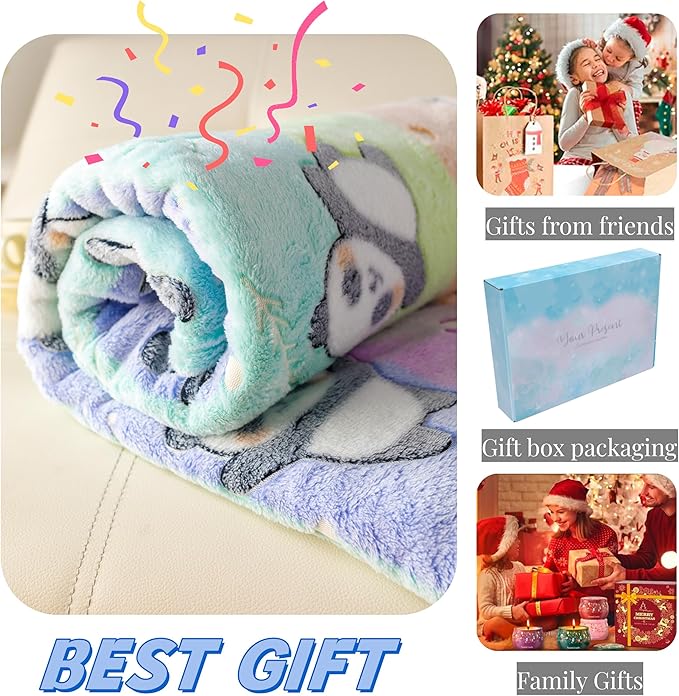 Best Gift Halloween Glow in The Dark Panda Throw Blanket with Storage Bag, Soft Cozy Kids Blanket for Birthday New Year, Fun Cartoon Panda Colorful, 50"x60" Twin Size