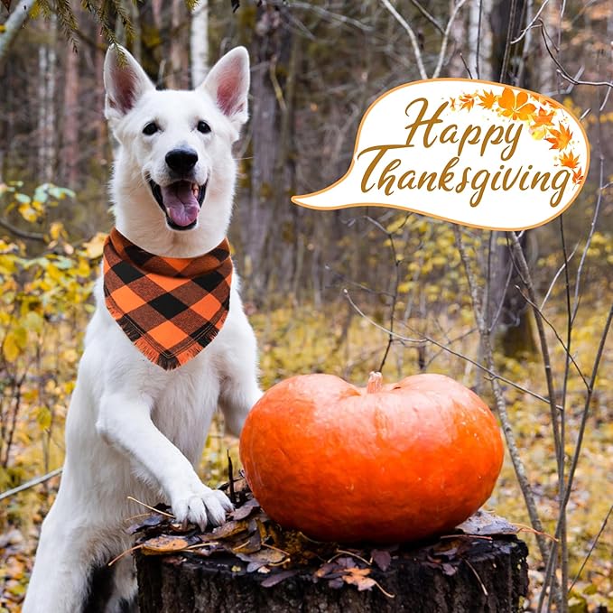 Kytely Fall Dog Bandana Autumn Thanksgiving Dog Bandanas Large, Orange Plaid Pet Scarf for Boy and Girl, Holiday Halloween Reversible Triangle Bibs Accessories for Dogs Pets