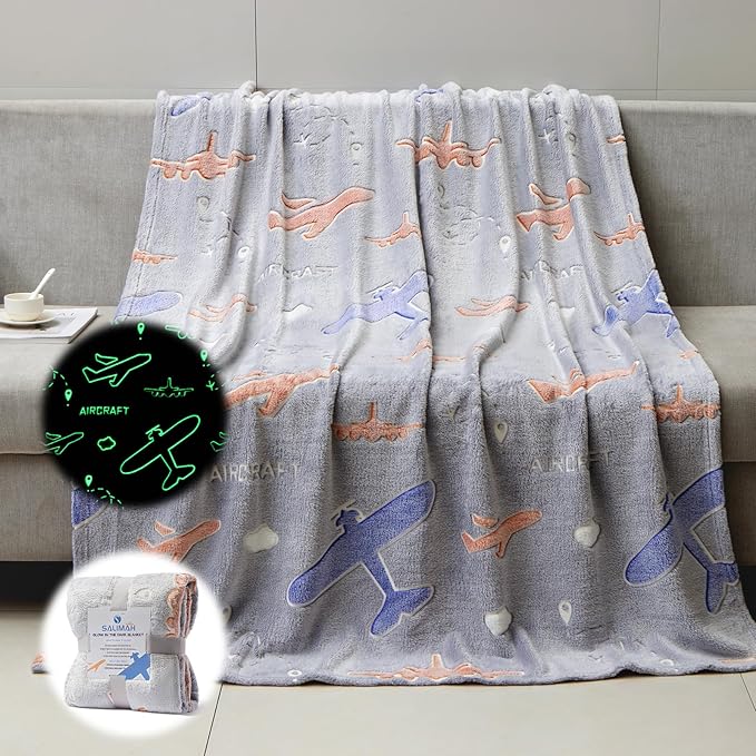 Glow in The Dark Airplanes Blanket, Gifts for Boys Girls,Soft Blanket 3 4 5 6 7 8 9 10 Year Old Kids Gifts,Gift Toys for Kids Teen Son Adult Presents,for Birthday Christmas Easter Gifts, 50"x60"
