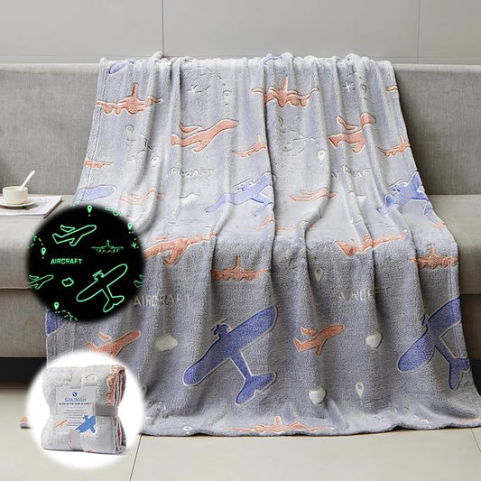 Glow in The Dark Airplanes Blanket, Gifts for Boys Girls,Soft Blanket 3 4 5 6 7 8 9 10 Year Old Kids Gifts,Gift Toys for Kids Teen Son Adult Presents,for Birthday Christmas Easter Gifts, 50"x60"