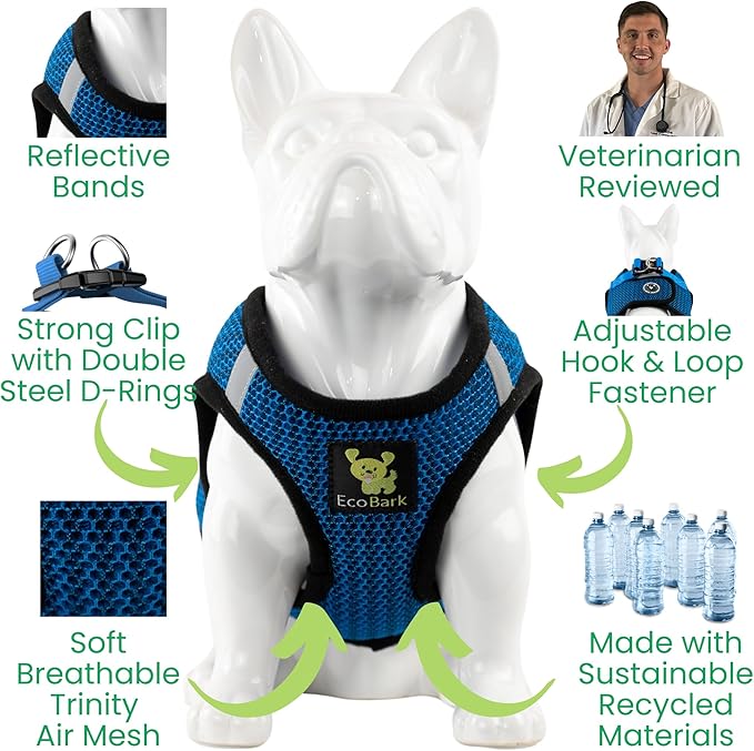 EcoBark Step in Dog Harness - Eco-Friendly Dog Harnesses for Small and Medium Breed Dogs - Reflective and Adjustable Body Halter Vest - Soft Mesh Toy Breed Harness (Bright Blue Sport, XL