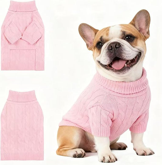 Medium/Large Dog Sweater, Warm Dog Winter Coat w/Sleeves, Comfortable High Neck Premium Dog Clothes for Bulldog-Best for Holidays, Daily Walks L Pink