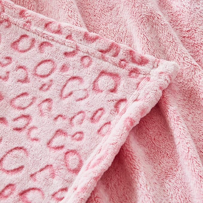 FY FIBER HOUSE Flannel Fleece Leopard Print Throw Blanket, Super Soft Lightweight Fluffy Throw for Couch, 60"X80", Pink