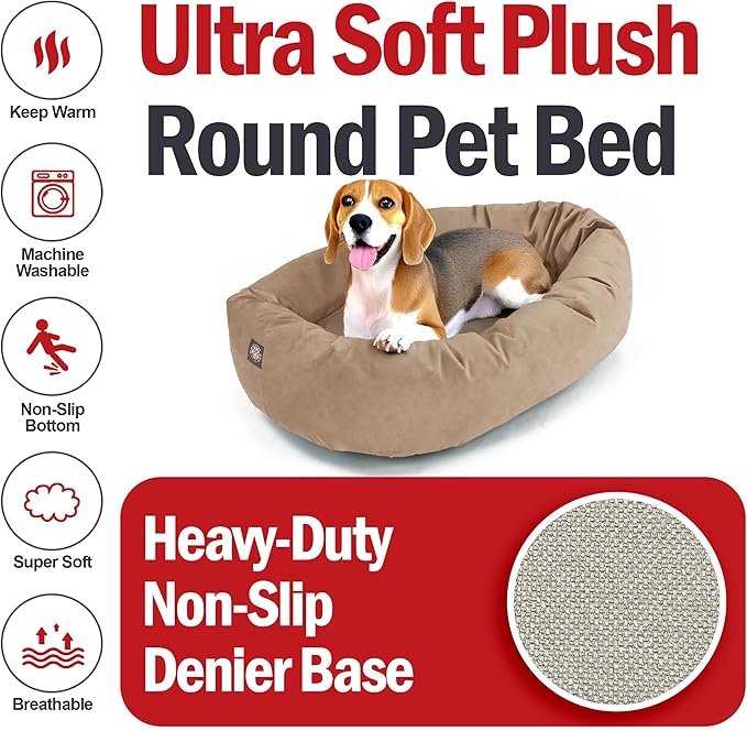 Majestic Pet 32 Inch Suede Shredded Memory Foam Mix Calming Medium Dog Bed Washable 32 x 23 x 7 (Inch) - Cozy Soft Round Donut Dog Bed with Spine for Head Support - Pet Bed Stone