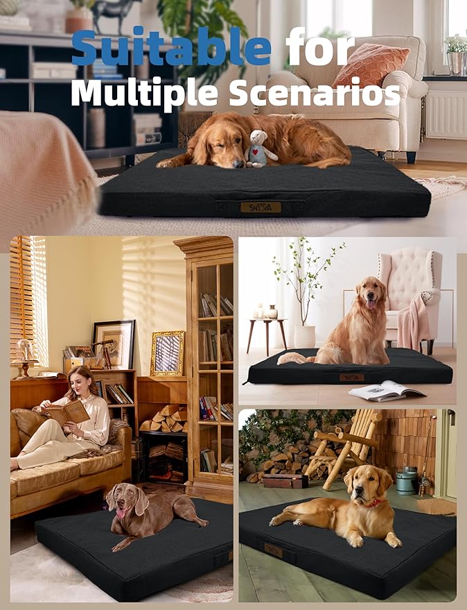 Sytopia 42-Inch Indestructible Chew-Resistant Dog Bed – XL, Extra Large Waterproof & Orthopedic Pet Bed for Outdoor Use, Supports Up to 100 lbs, Machine-Washable, Great for Crates – Dark Grey