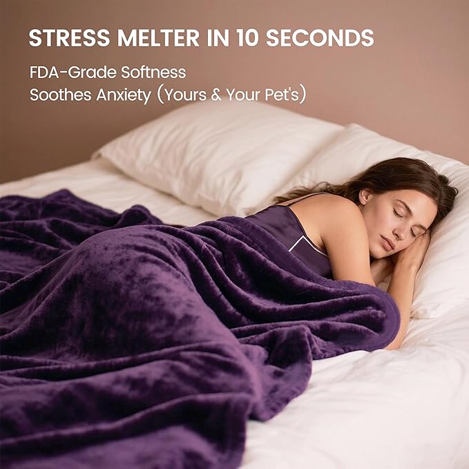 gogobunny Waterproof Bed Blanket, Reversible Sherpa Fleece Throw Blanket for Dog Puppy Cat, Furniture Cover Protects Bed Couch Sofa from Liquid Pee and Pet Fur (Dark Purple, 90x90 inches)