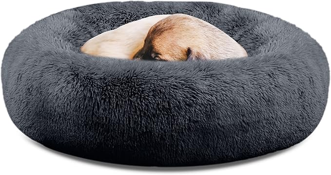 SAVFOX Plush Calming Dog Beds, Donut Dog Bed for Small Dogs, Medium, Large & X-Large, Comfy Cuddler Dog Bed and Cat Bed in Faux Fur, Washable Dog Bed, Multiple Sizes XS-XXL