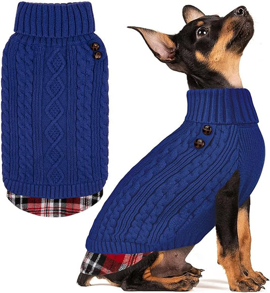 KYEESE Dog Sweater Thick Pet Coat for Fall Winter Cold Weather Stretchy Knitwear Cat Clothes Warm Turtleneck Small Dogs Sweater with Gingham Patchwork Soft Pullover Dog Sweaters for Small Dogs Girl