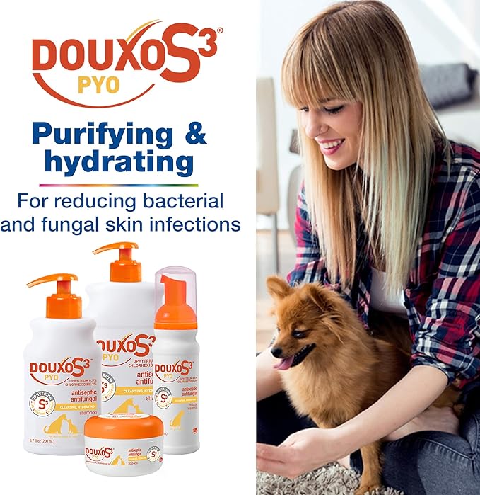 Douxo S3 Pyo Shampoo, Contains 3% Chlorhexidine & 0.5% Ophytrium, Antiseptic & Hydrating, For Bacterial or Yeast Skin Infections, For Dogs and Cats, 6.7 fl. oz. (200mL)
