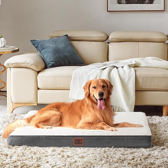 EHEYCIGA Orthopedic XXL Dog Beds for Jumbo Dogs with Removable Washable Cover, Beige, 50x36