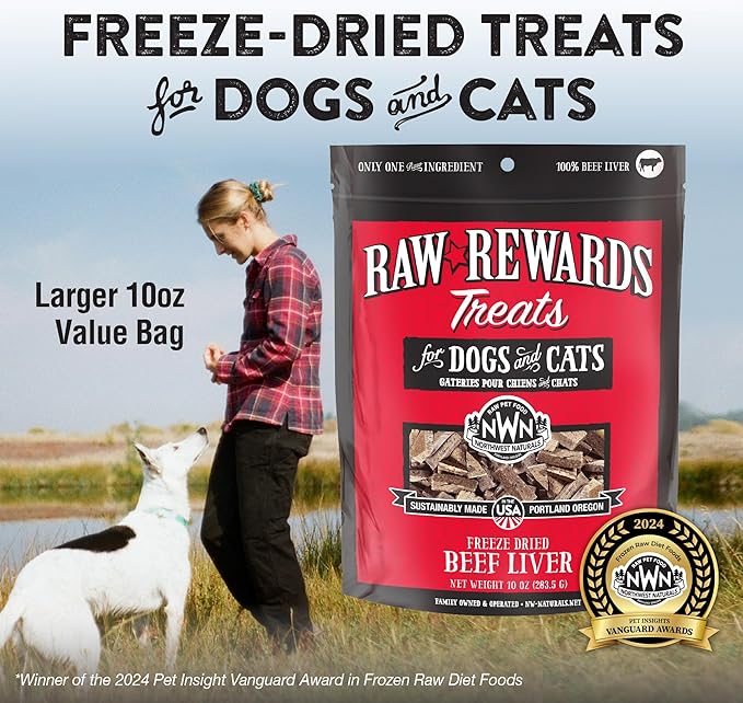 Northwest Naturals Raw Rewards Freeze-Dried Beef Liver Treats for Dogs and Cats - Bite-Sized Pieces - Healthy, 1 Ingredient, Human Grade Pet Food, All Natural, Proudly Made in USA, 10 Oz
