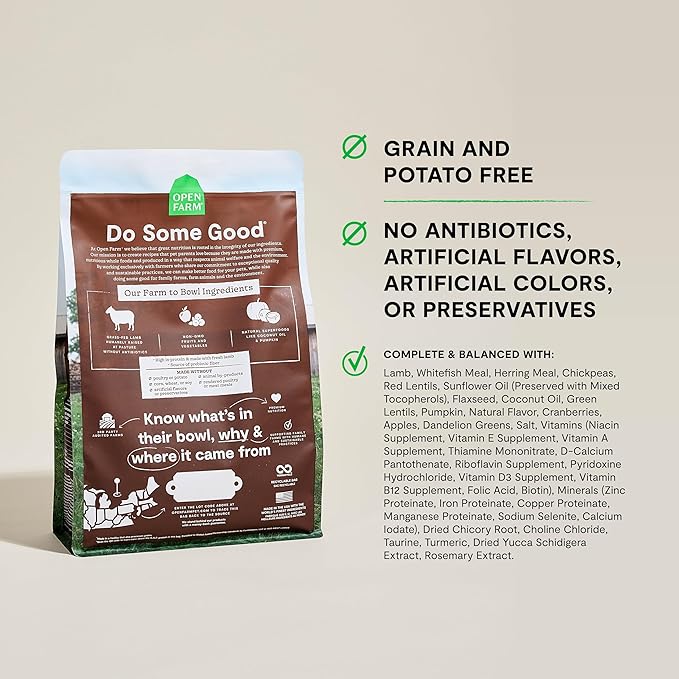Open Farm, Grain Free Dry Cat Food, High-Protein Kibble for a Complete & Balanced Diet, Non-GMO Fruits & Vegetables, Prebiotic Fibers to Support Digestion, Pasture-Raised Lamb Recipe, 8lb Bag