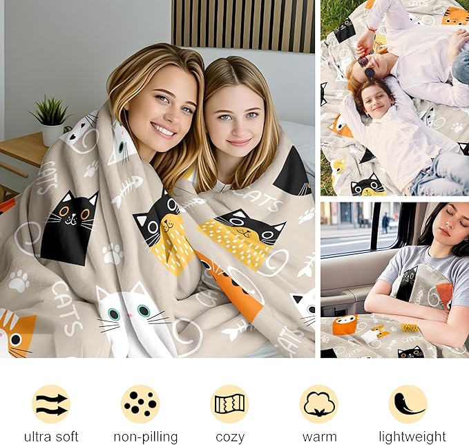 Cat Blanket Gifts for Girls Women Soft Flannel Cats Lovers Throw Blanket Cat Birthday Gift Bedding Decor for Women Girls Kids Adults 50"x40"