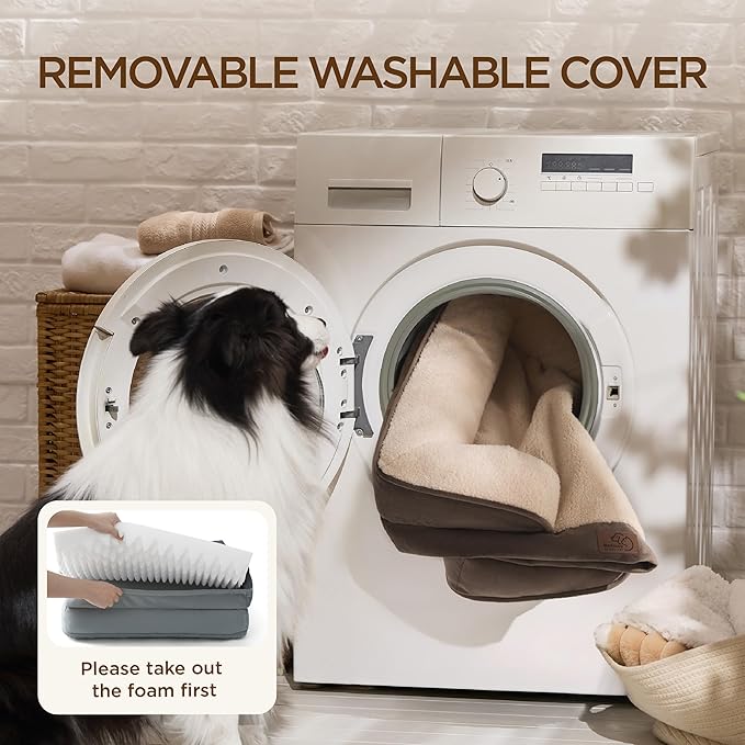 Bedsure Self Warming Orthopedic Dog Bed Medium Size Dogs - Washable Medium Dog Bed Waterproof, Comfort Pet Couch with Removable Cover, Supportive Foam Pets Sofa with Nonskid Bottom, Brown