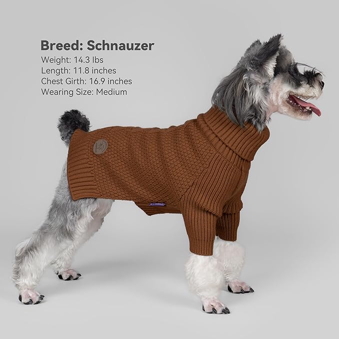 cyeollo Warm Small Dog Sweater, Knit Cold Weather Doggy Sweaters for Small Dogs Boy Pullover Winter Dog Clothes with Turtleneck for Indoor & Outdoor Wear, Brown M