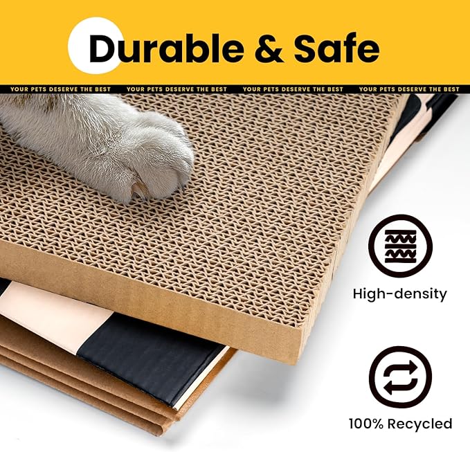 Cardboard Cat House with Scratch Pad & Catnip, Cat Play Scratching House for Indoor Hideaway Furniture, Heavy Duty Sturdy Cardboard Scratcher, Easy to Assemble Birthday Gift