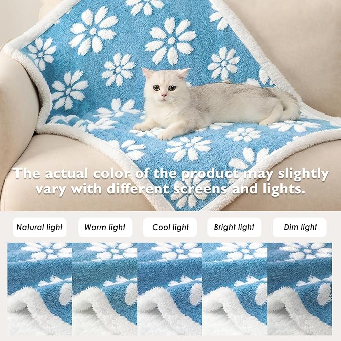 Waterproof Blanket for Dog Cat or Adult, Cute 3D Textured Flower Dog Blanket for Bed Couch Sofa, Soft Liquid Pee Proof Pet Furniture Protector, 60"x80", Blue