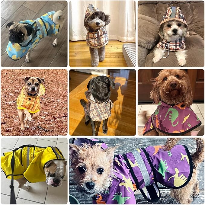 KOOLTAIL Dog Raincoat Hooded Slicker Poncho with Leash Hole, Dog Raincoat for Small Medium Dogs, Waterproof Pet Rain Jacket with Reflective Strip, Adjustable Breathable Puppy Rainwear