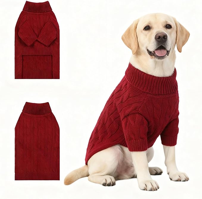 Medium/Large Dog Sweater, Warm Dog Winter Coat w/Sleeves, Comfortable High Neck Premium Dog Clothes for Labrador-Best for Holidays, Daily Walks XL Deep Red