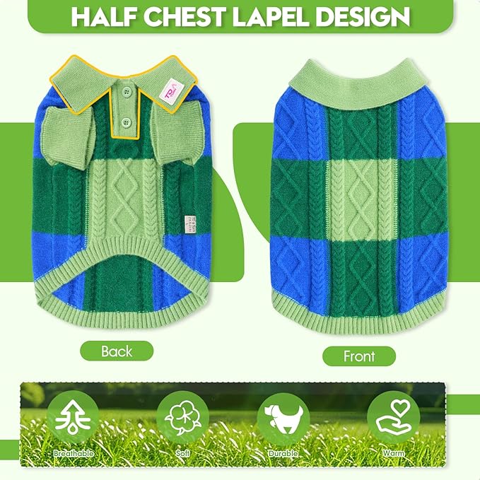 Pullover Dog Sweater,Half Chest Lapel Design Pet Sweaters for Dogs Boys or Girls,Pet Knitted Dog Clothes,Pet Clothing,Suitable for Various Sizes or Breeds Dogs Sweaters(Green Group 3XL)