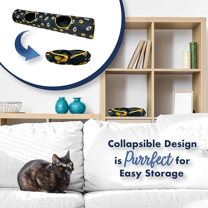 NFL Green Bay Packers Cat Tunnel Tube Toy with Plush Football Catnip and Feathers Collapsible Tunnel for Cats to Play, Peek and Hide, Sporty & Fun Cat Tunnel Toy with Team Logo All-Over Design!