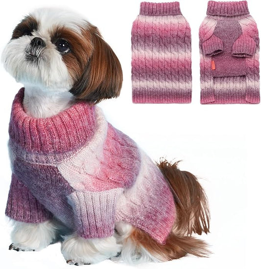 KYEESE Dog Sweater Cable Knit Thick Fuzzy Dog Knitwear Turtleneck Warm with Sleeves Dogs Clothes Gradient Color, Purple, XLarge