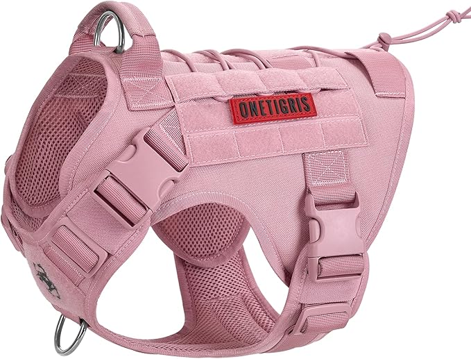 OneTigris Tactical Dog Harness Vest,No-Pull Service Dog Vest with Hook & Loop Panels,Adjustable Dog Vest Harness for Walking Hiking Training(Pink,XS)