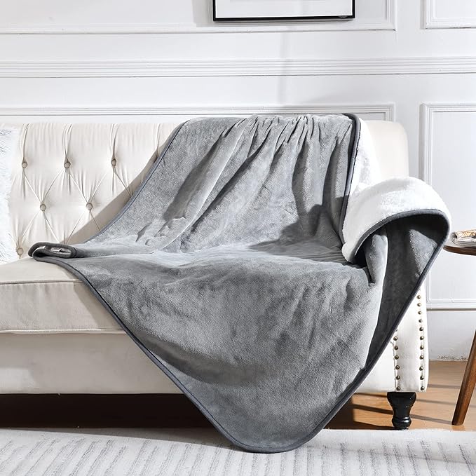 Waterproof Blanket for Bed Couch Sofa, Soft Liquid Pee Proof Pet Blanket for Dog Puppy Cat, Reversible Sherpa Fleece Furniture Protector (Grey, 60x80 inches)