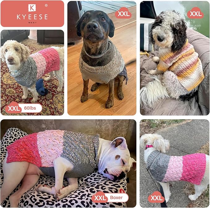 KYEESE Dog Sweater Color Block with Fuzzy Thread Knitted Turtleneck Dog Knitwear with dots in a Variety of Colors for Medium Dogs Fall Winter Dogs Clothes, Navyblue, XXL