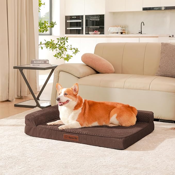 Orthopedic Dog Beds Large Sized Dog, Memory Foam Pet Bed for Large Dogs, Washable Removable Cover, Nonskid Bottom, Waterproof, 41x27x6 Inches, Brown Grey