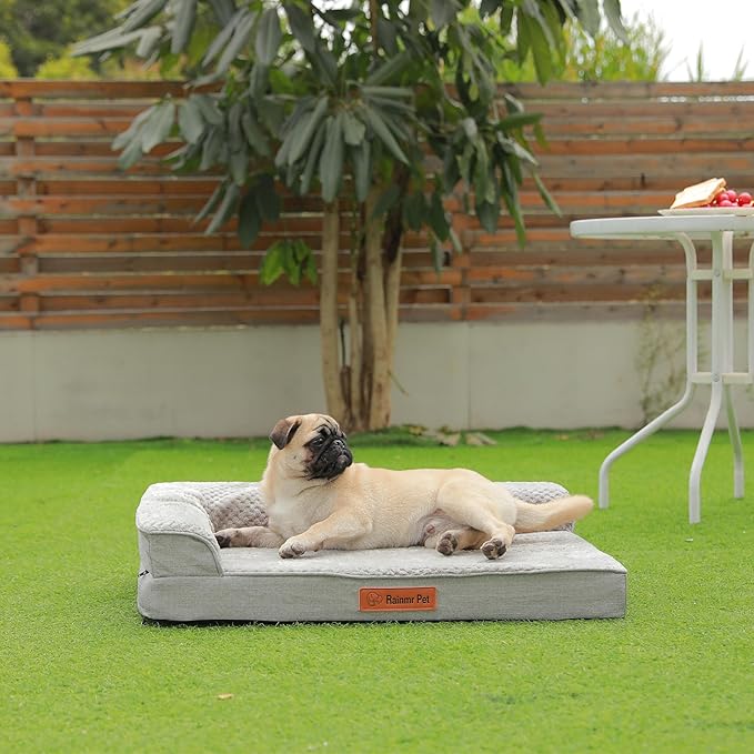 Orthopedic Dog Bed Medium Size Dog, Memory Foam Pet Bed for Small and Medium Dogs, Washable Removable Cover, Nonskid Bottom, Waterproof, 30x20x6 Inches, Light Grey