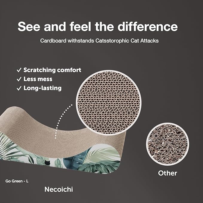 Necoichi Cardboard Cat Scratcher Bed for Indoor Cats - Cat Scratching Board, Horizontal Cat Scratch Pad Lounger with Reversible Usability and Extra Comfort for Lounge, Curved (23" Large, Oak)