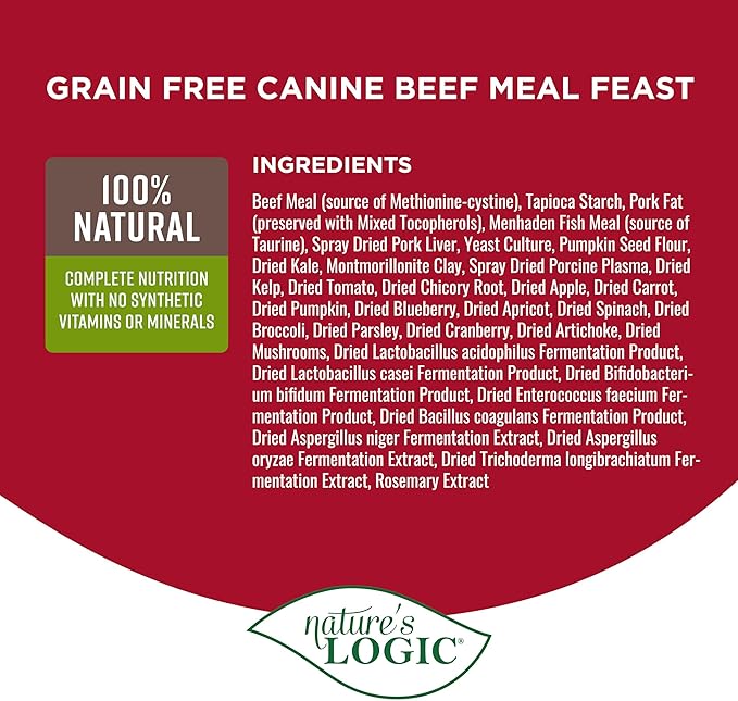 Nature's Logic Grain-Free Dry Dog Food - All-Natural, High Protein, No Synthetic Vitamins/Minerals - Gluten Free - Supports Healthy Digestion - All Breeds & Ages - Beef Meal Feast, 4.4lbs