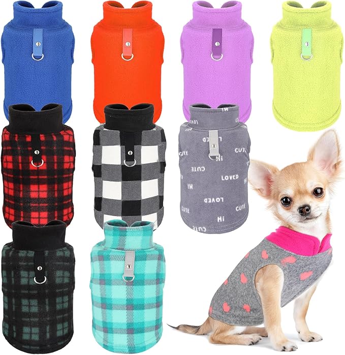 Reginary 10 Pack Small Dog Sweaters Fleece Pet Dog Clothes with Leash Ring Soft Warm Winter Puppy Plaid Shirt(Stylish)