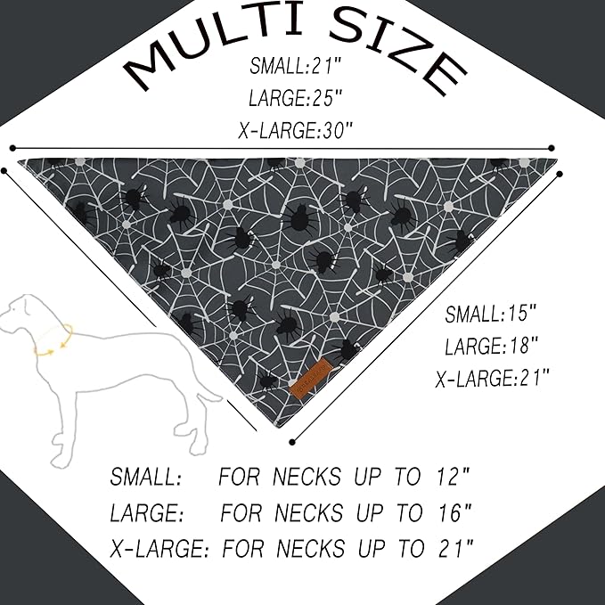 Realeaf Halloween Dog Bandanas 2 Pack, Reversible Orange Gray Pet Scarf for Boy and Girl, Premium Durable Fabric, Holiday Bandana for Small Medium Dogs (Halloween, Small)