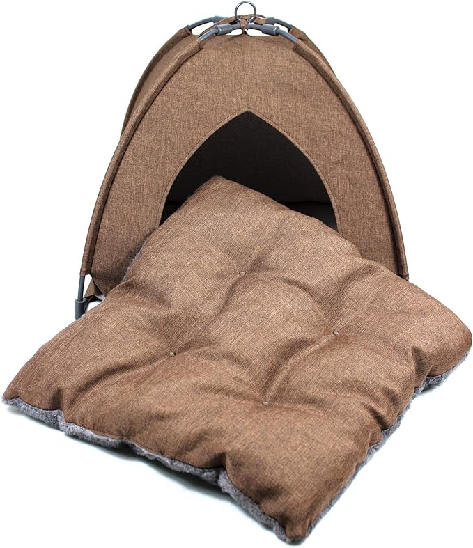 Winsterch Cat Bed Cave for Indoor Cats,Calming Cat Tent Cave Bed for Cats,Small Dogs, Puppy, Kitty, Kitten Bed,Cat House (18.5'' x 18.5'' x 15.8'', Brown)