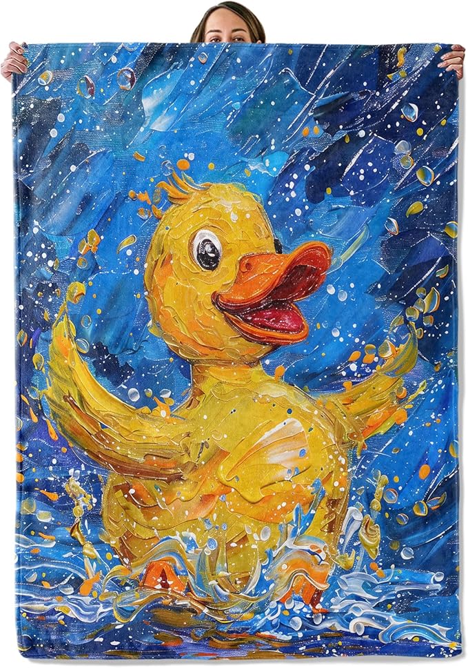 Duck Gifts, Rubber Duck Splash Blanket for Adults Women Kids, 50x60 in, Cozy Fuzzy Warm Soft Throw Blankets for Bedroom, Camping, Couch, Decor